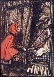 Oma, wat heb je grote oren, zei ze, uit De Sprookjes van de Gebroeders Grimm, pub. 1909
